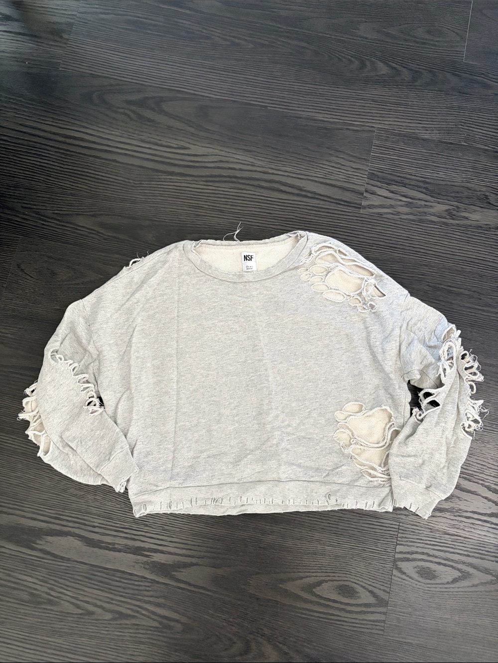 NSF Light Gray Distressed Cropped Sweatshirt
